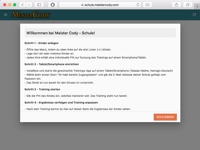 Deine erste Anmeldung auf schule.meistercody.com – Offenes Ohr von
